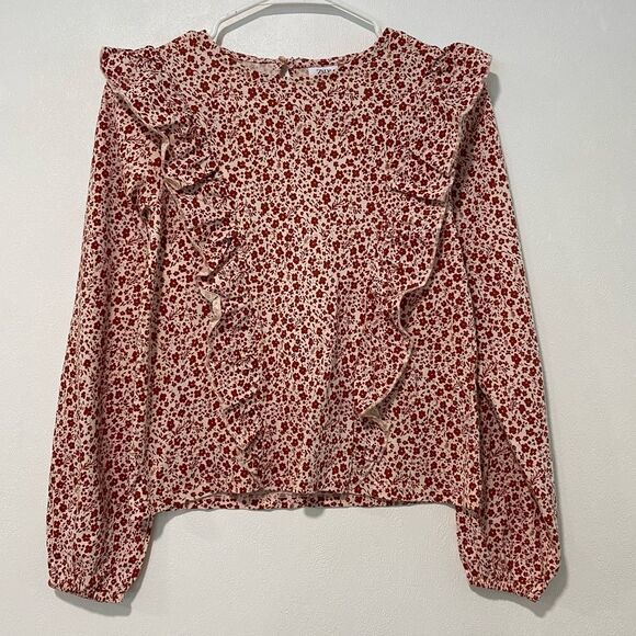Zara Other - ZARA Girls Red Floral Ruffle Blouse | Size 13–14 (164 cm) | Long Sleeve Top